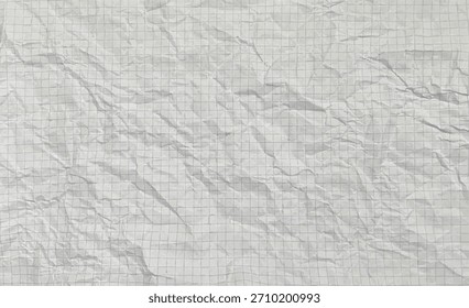 Textura de papel amassado. Fundo de papel branco realista amassado. Folha de bloco de notas vazio enrugado na horizontal. Ilustração vetorial.