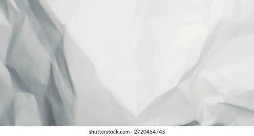 Textura de papel amassado. Fundo de papel branco realista amassado. Folha de bloco de notas vazio enrugado na horizontal. Ilustração vetorial.