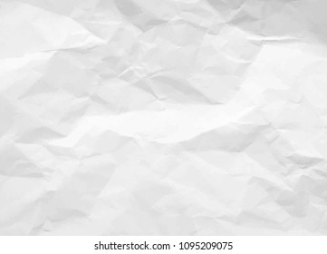 Crumpled paper texture. White battered paper background. White empty leaf of crumpled paper. Torn surface of letter blank. Vector illustration