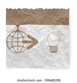 Crumpled paper for your text and globe icon