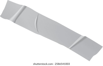 Crumpled piece of white sticky tape resting against a white background, providing ample copy space. Ideal for themes of fixing, packaging, and attaching in various creative projects