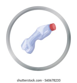 Crumpled plastic bottle icon in cartoon style isolated on white background. Trash and garbage symbol stock vector illustration.
