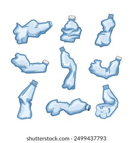 crumpled plastic bottle set cartoon. used pet, trash garbage, blue line crumpled plastic bottle sign. isolated symbol vector illustration