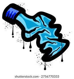 Crumpled plastic bottle with spray paint graffiti art