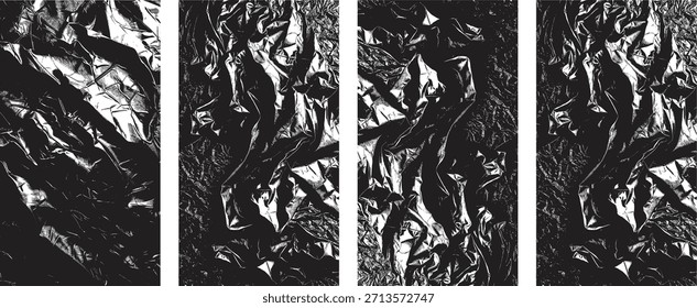 "Conjunto de sobreposição de textura de plástico amarrotado preto - fundo abstrato enrugado"
