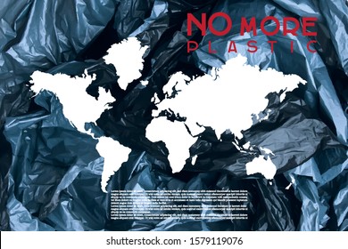 Crumpled plastic world ocean. Poster- template. Concept of plastic- recycle, saving the environment and pollution of water