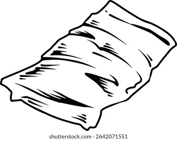 Crumpled plastic wrapper line drawing  