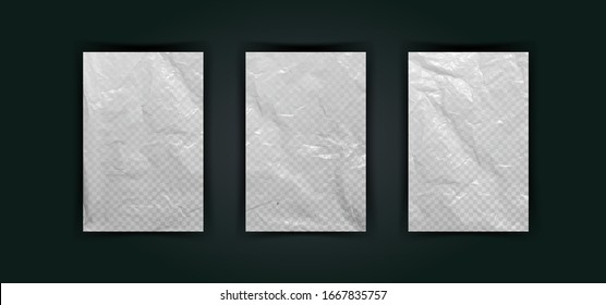 Afiche arruinado. Papel revuelto. Vector realista.  Conjunto de plantillas en blanco aisladas