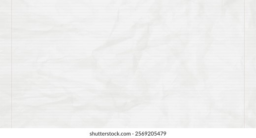 Crumpled school notebook paper sheet in a line for learning spelling, mock up with copy space. Vector illustration.