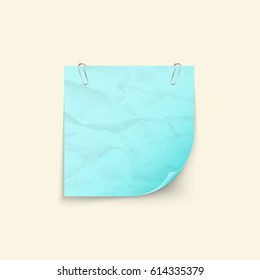 Crumpled sheet of paper for notes square shape  isolated on white background