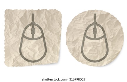 Crumpled slip of paper and a mouse symbol