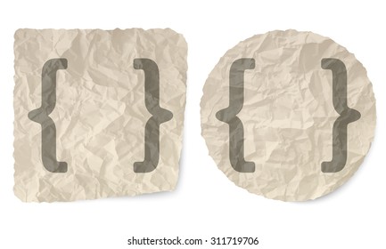 Crumpled slip of paper and a square brackets
