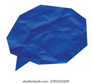 Forma de papel com bolha de fala entalhada em estilo geométrico plano. Textura de balão de diálogo enrugado com sombreamento de dobra de polígono e bordas ásperas de papel. Ilustração de vetor de desenhos animados