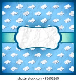 Crumpled vintage frame with clouds