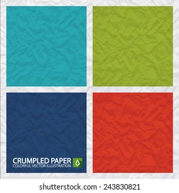 Crumpled vintage paper set. Vector illustration