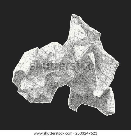 Crumpled wad of checkered paper isolated on a dark background. Old dusty notebook sheet with gritty texture, mistake, recycling.