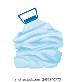 Crumpled water bottle. Plastic trash bottle for recycling, broken empty plastic container flat vector illustration. Crushed water bottle on white
