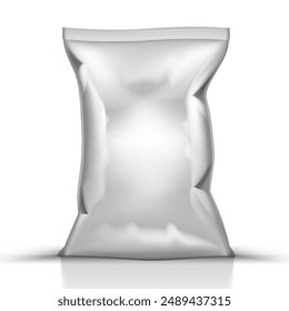 Crumpled White Foil Pillow Bag For Food Packaging. EPS10 Vector