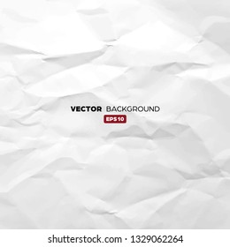 Crumpled white paper texture pattern. Rough grunge old blank. Vector abstract background.