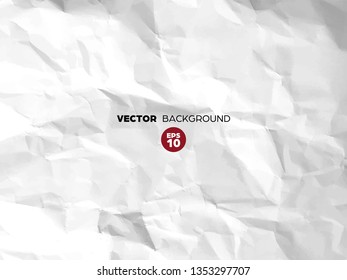 Crumpled white paper texture pattern. Rough grunge old blank. Vector abstract background.