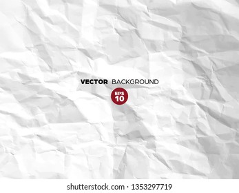 Crumpled white paper texture pattern. Rough grunge old blank. Vector abstract background.