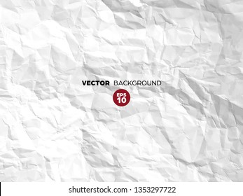 Crumpled white paper texture pattern. Rough grunge old blank. Vector abstract background.