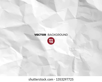 Crumpled white paper texture pattern. Rough grunge old blank. Vector abstract background.