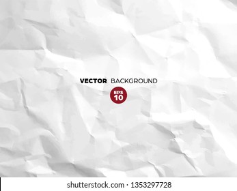 Crumpled white paper texture pattern. Rough grunge old blank. Vector abstract background.