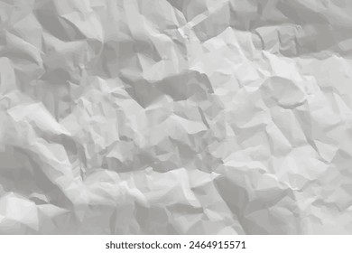 Crumpled white sheet of worn paper, vector template retro texture overlay.