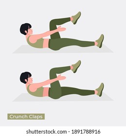 Crunch Claps exercise, Women workout fitness, aerobic and exercises. Vector Illustration.