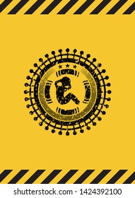 crunch icon black grunge emblem, yellow warning sign. Vector Illustration. Detailed.