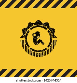 crunch icon black grunge emblem inside yellow warning sign. Vector Illustration. Detailed.