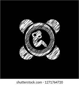 crunch icon drawn chalk emblem, retro style, chalk or chalkboard texture