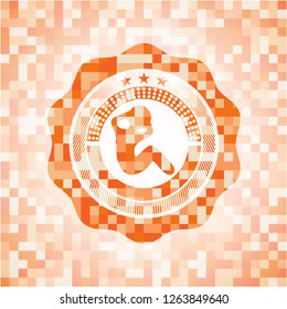 crunch icon inside abstract emblem, orange mosaic background
