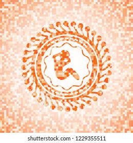 crunch icon inside abstract orange mosaic emblem with background
