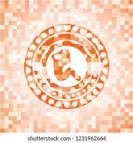 crunch icon inside abstract orange mosaic emblem