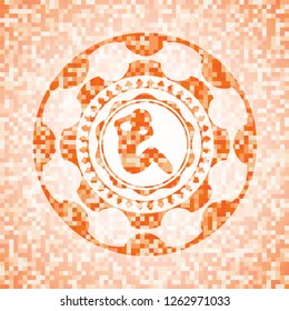 crunch icon inside abstract orange mosaic emblem