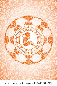 crunch icon inside abstract orange mosaic emblem