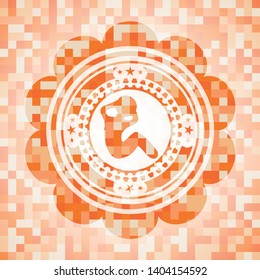 crunch icon inside abstract orange mosaic emblem