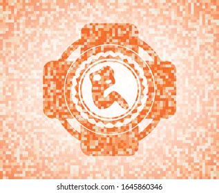 crunch icon inside abstract orange mosaic emblem with background