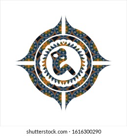 crunch icon inside arabesque badge background. arabic decoration.