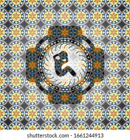crunch icon inside arabesque badge. arabic decoration.