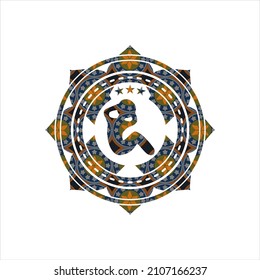 crunch icon inside arabesque badge. arabic decoration. 