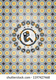 crunch icon inside arabesque emblem. arabic decoration.