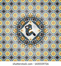 crunch icon inside arabesque emblem. arabic decoration.