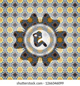 crunch icon inside arabesque style emblem. arabic decoration.