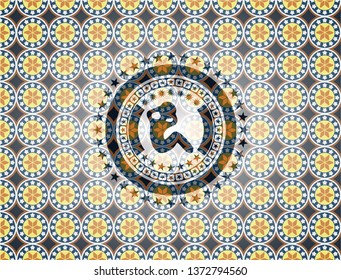 crunch icon inside arabic emblem. Arabesque decoration.