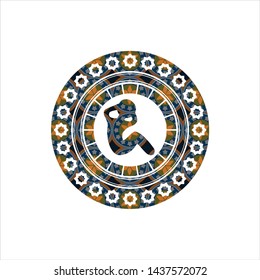 crunch icon inside arabic emblem background. Arabesque decoration.
