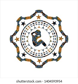 crunch icon inside arabic style emblem. Arabesque decoration.