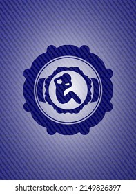 Crunch Icon Inside Badge With Denim Background. 